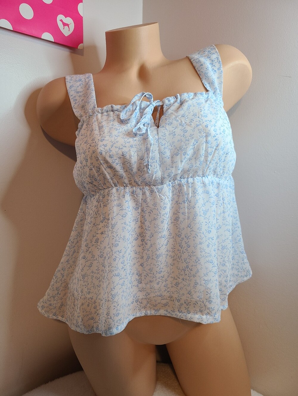 Sugarkiss Baby Blue Floral Milkmaid Babydoll Tank Top Size Lg